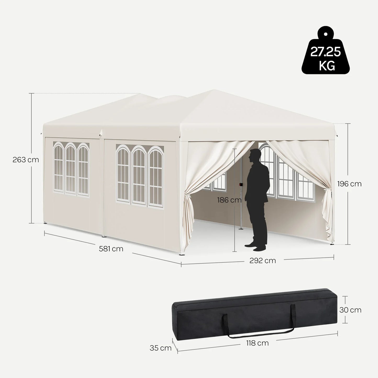 WOLTU Outdoor Garden Gazebo 3x6m Folding Pop-up Tent with 6 Removable Side Panels UV Resistant Waterproof Carry Bag for Parties