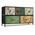 Houten Kast - 5-Trekker - Zwart Frame - Vintage Textuur Effect