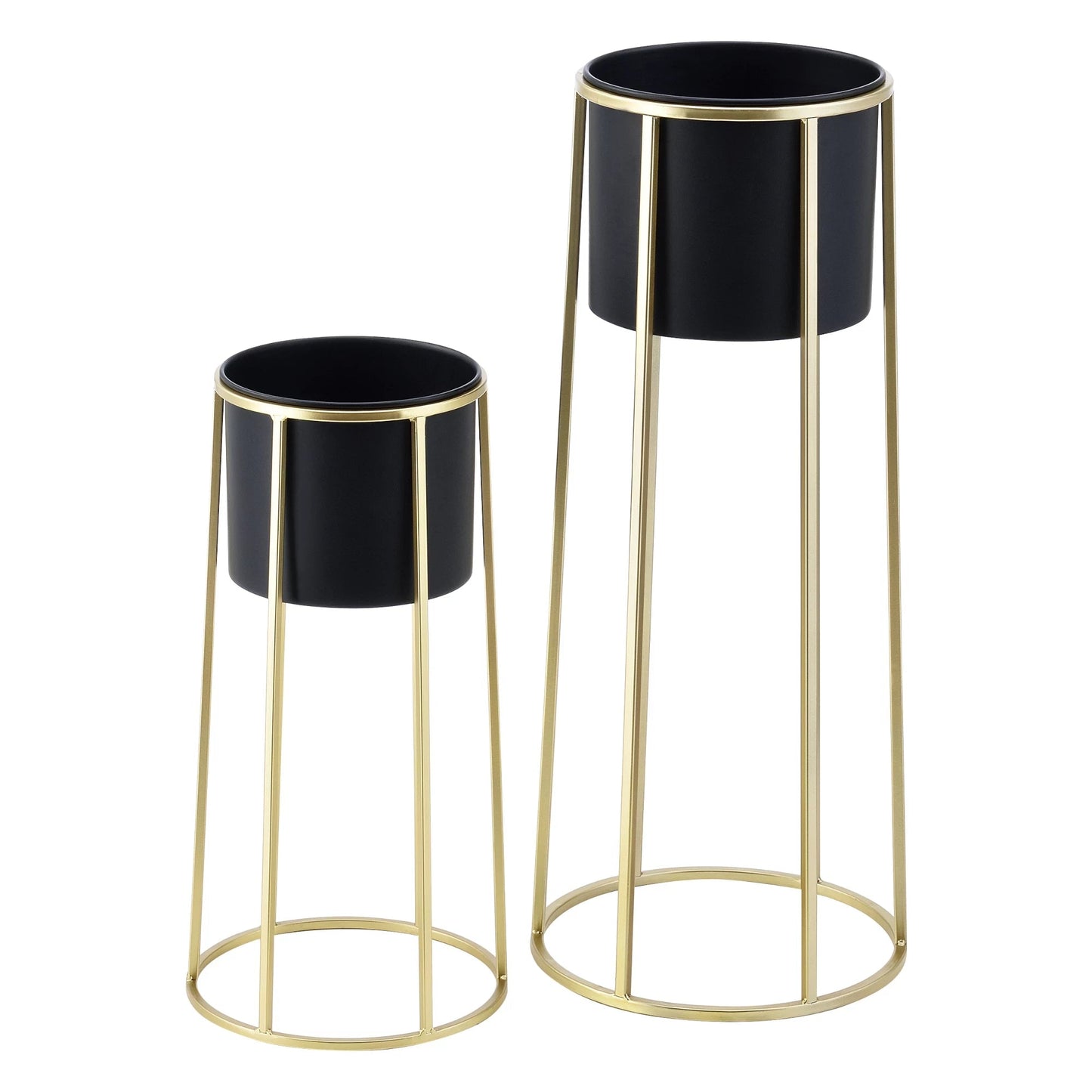 In And OutdoorMatch Bloempot Krista - Op Standaard - Metaal - Set van 2 - Zwart en Goudkleurig - Stijlvol Design Flowerpot