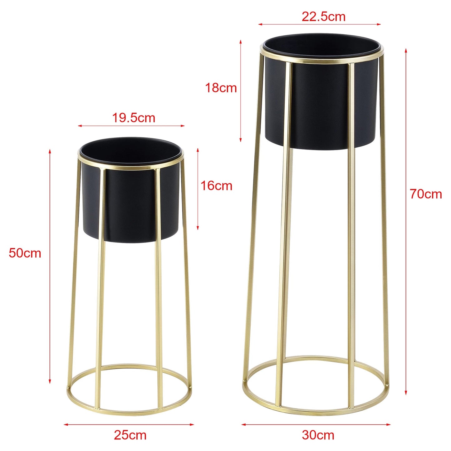 In And OutdoorMatch Bloempot Krista - Op Standaard - Metaal - Set van 2 - Zwart en Goudkleurig - Stijlvol Design Flowerpot