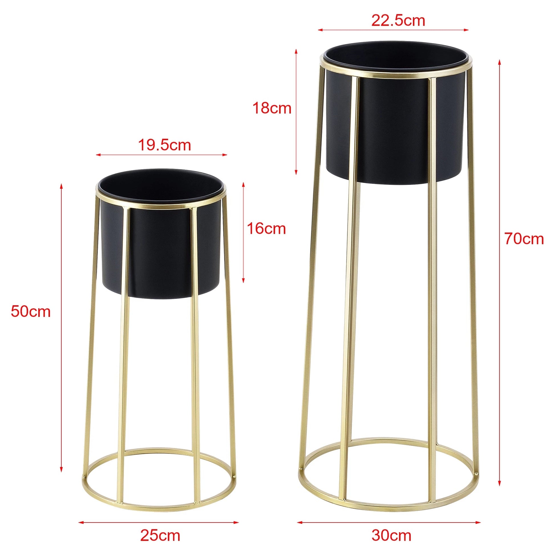 In And OutdoorMatch Bloempot Krista - Op Standaard - Metaal - Set van 2 - Zwart en Goudkleurig - Stijlvol Design Flowerpot