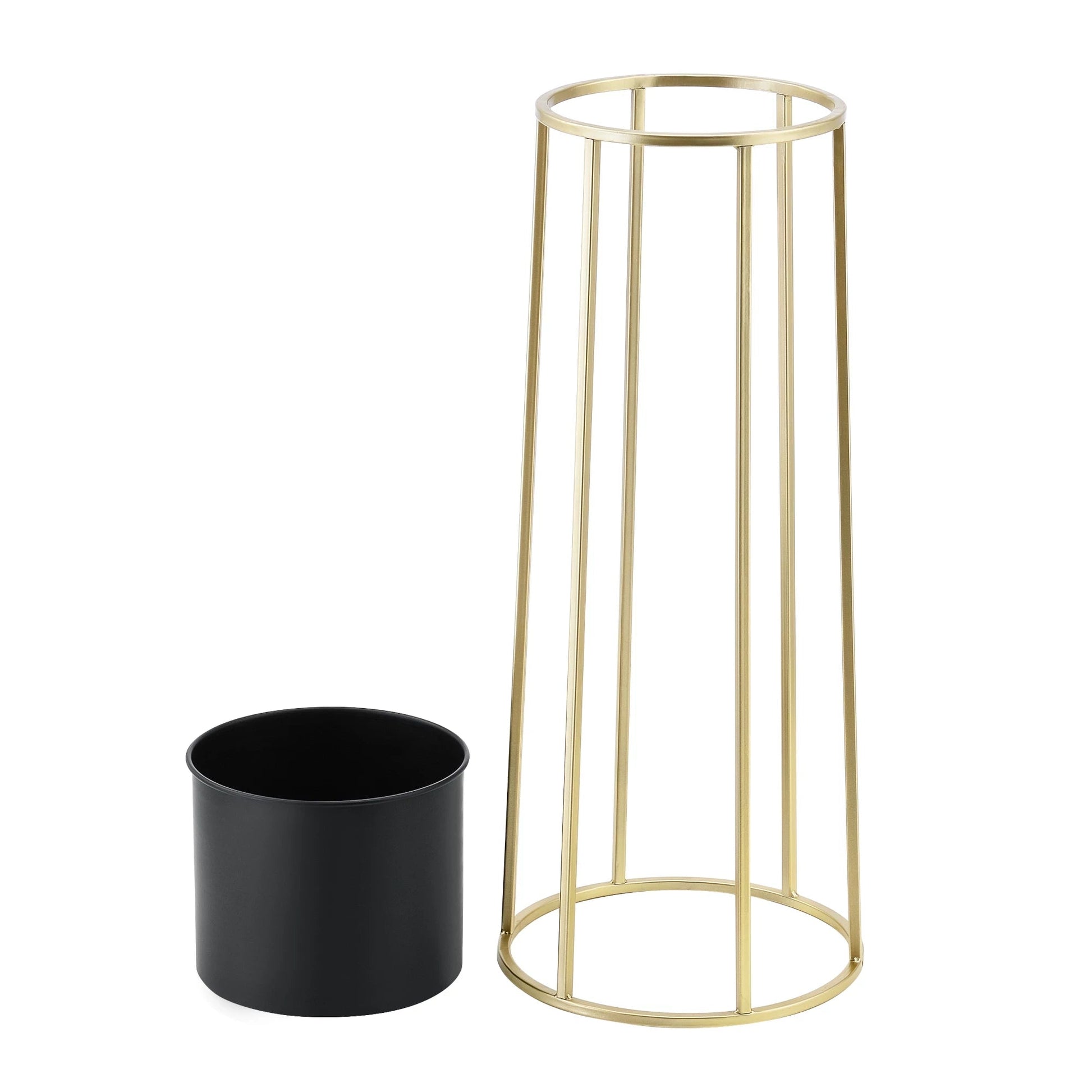 In And OutdoorMatch Bloempot Krista - Op Standaard - Metaal - Set van 2 - Zwart en Goudkleurig - Stijlvol Design Flowerpot