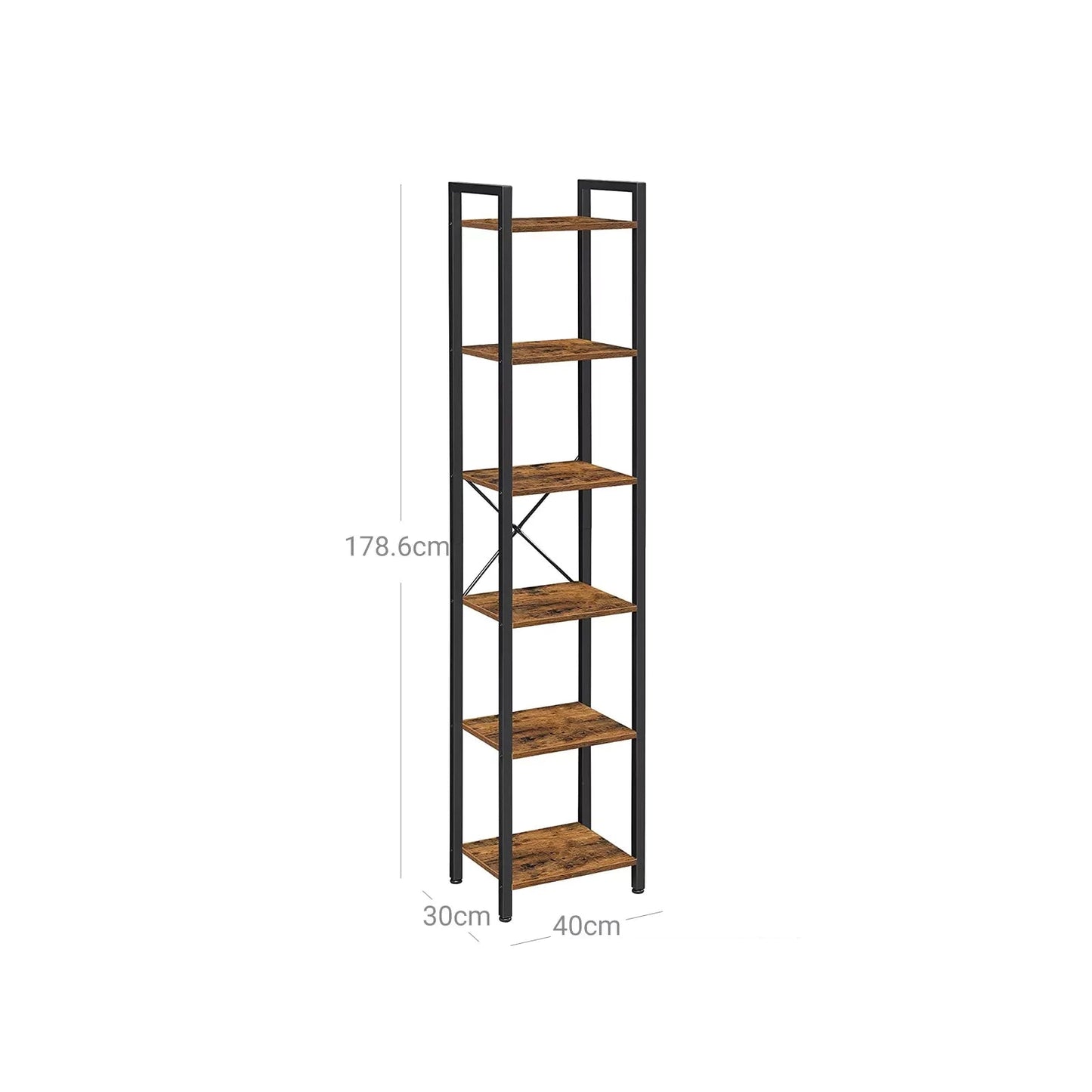 In And OutdoorMatch Boekenkast Raoul - Opbergrek - 6 Lagen - Open Planken - Kantoor - Woonkamer - Slaapkamer - 40x30x178.6cm - Vintage Bruin/Zwart Boekenkast