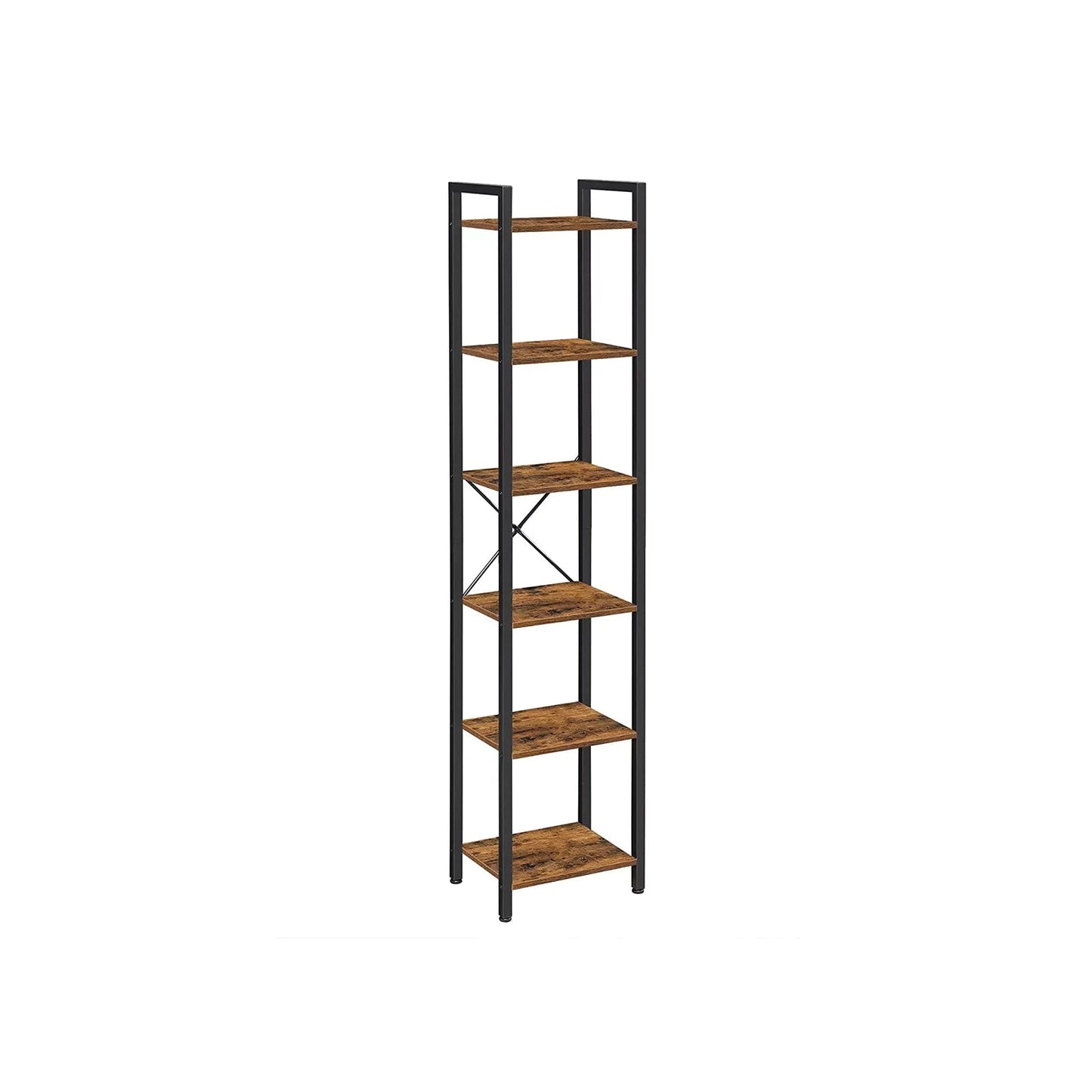 In And OutdoorMatch Boekenkast Raoul - Opbergrek - 6 Lagen - Open Planken - Kantoor - Woonkamer - Slaapkamer - 40x30x178.6cm - Vintage Bruin/Zwart Boekenkast