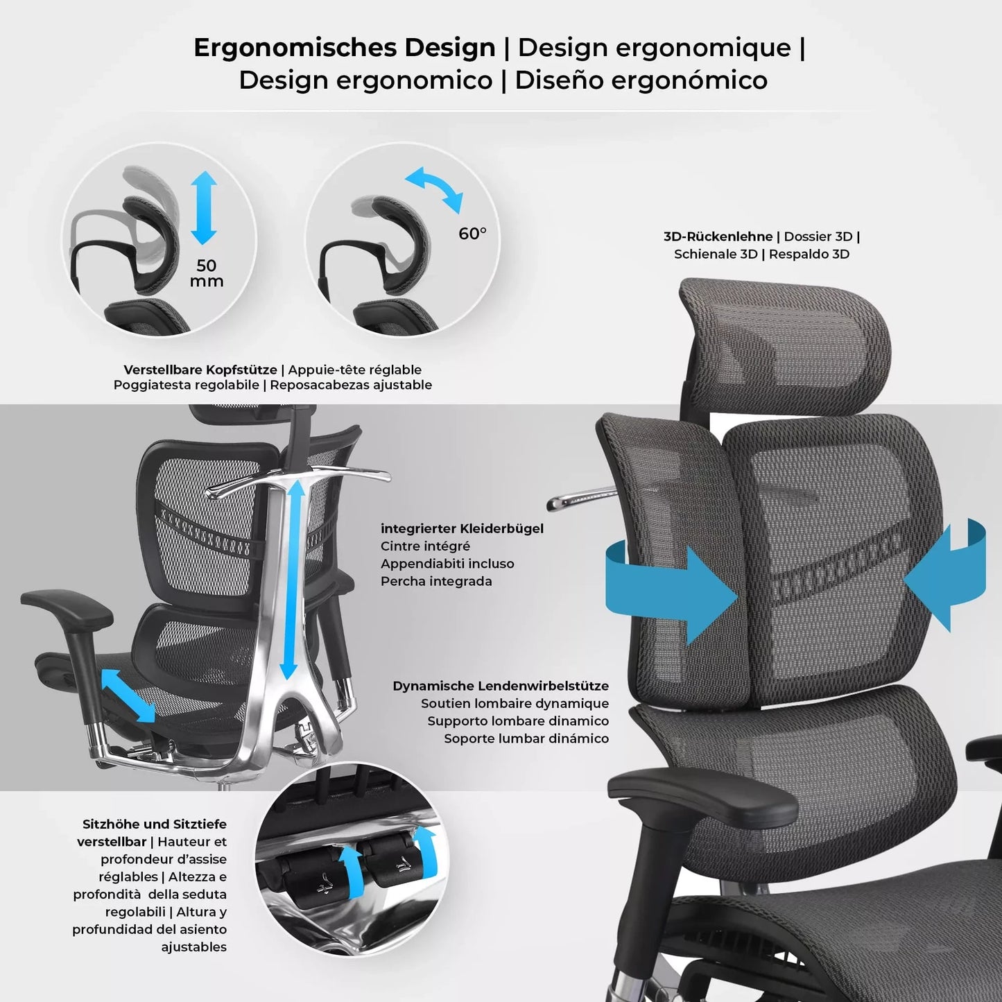 In And OutdoorMatch Bureaustoel Fabiola - Grijs - Stof - Ergonomisch - Hoogte Verstelbaar - Zithoogte 47 - 56 cm - deluxe Bureaustoel