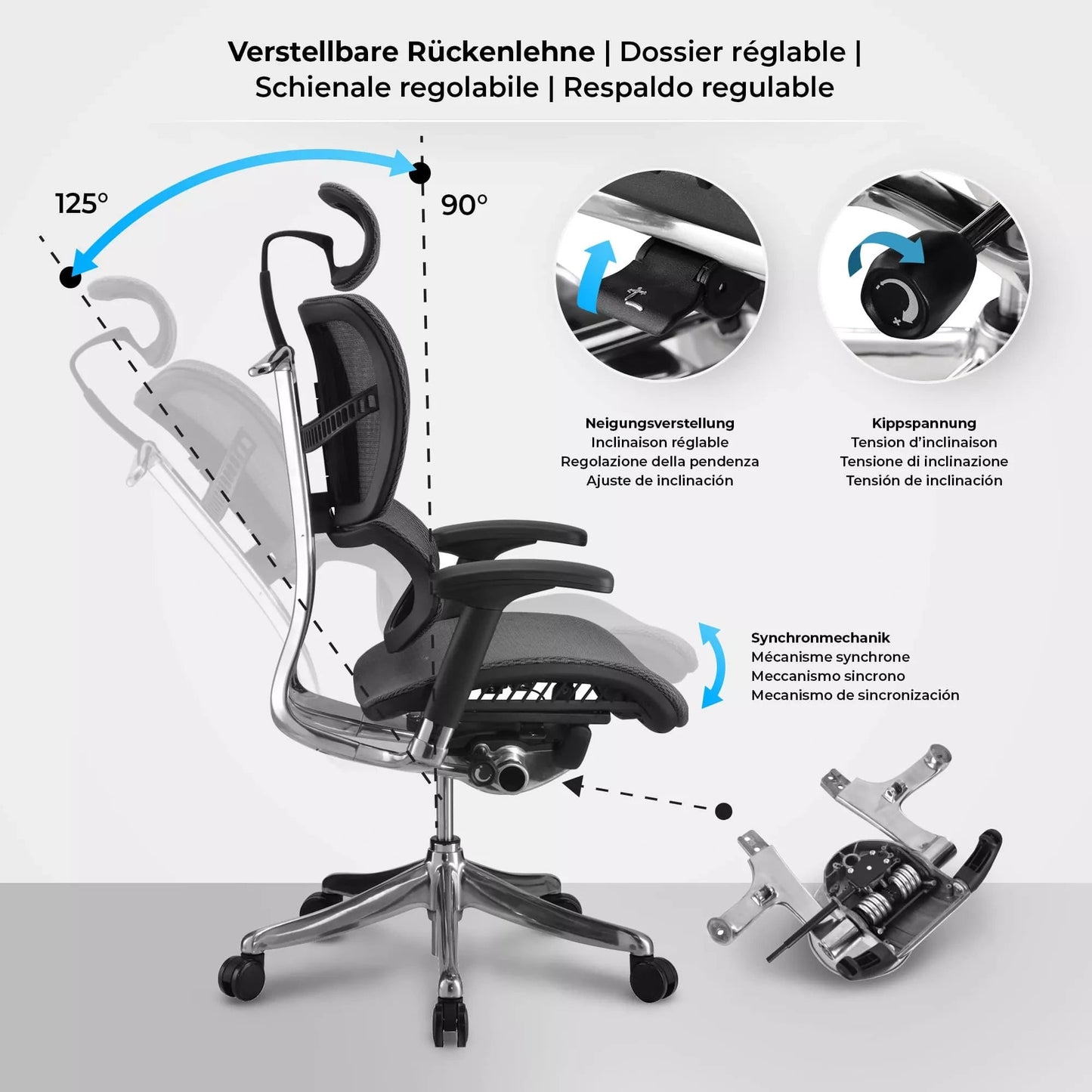 In And OutdoorMatch Bureaustoel Fabiola - Grijs - Stof - Ergonomisch - Hoogte Verstelbaar - Zithoogte 47 - 56 cm - deluxe Bureaustoel