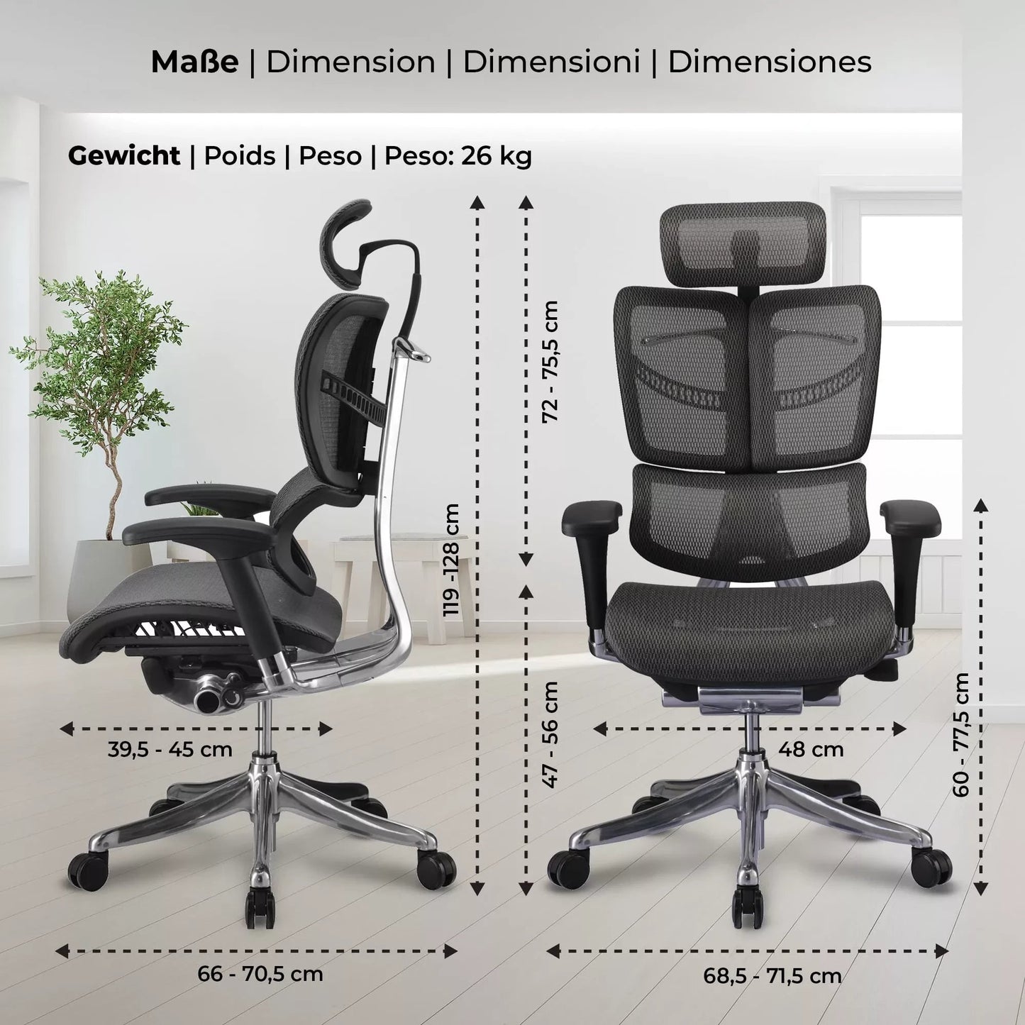In And OutdoorMatch Bureaustoel Fabiola - Grijs - Stof - Ergonomisch - Hoogte Verstelbaar - Zithoogte 47 - 56 cm - deluxe Bureaustoel