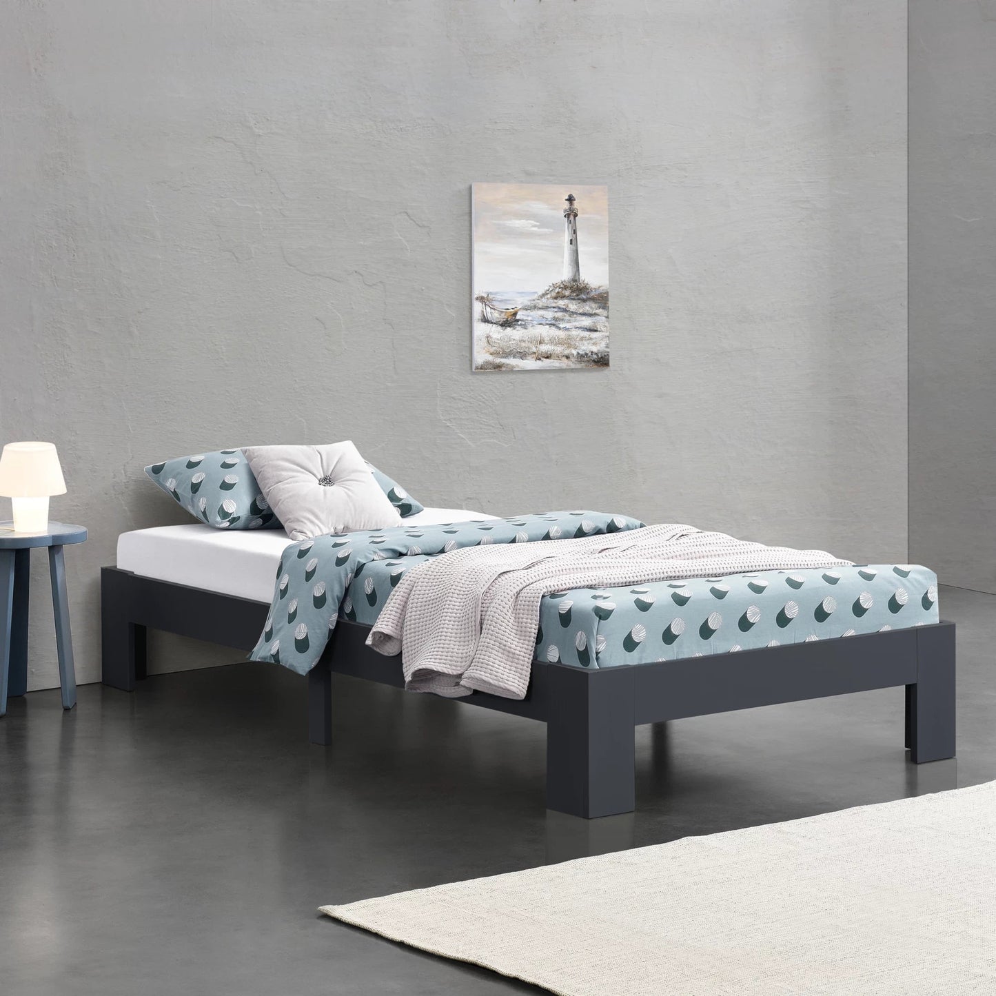 In And OutdoorMatch Houten Bed Flossie - Grenen - Met Bedbodem - 120x200 cm - Donkergrijs - Snelle Montage Eén persoon slapen