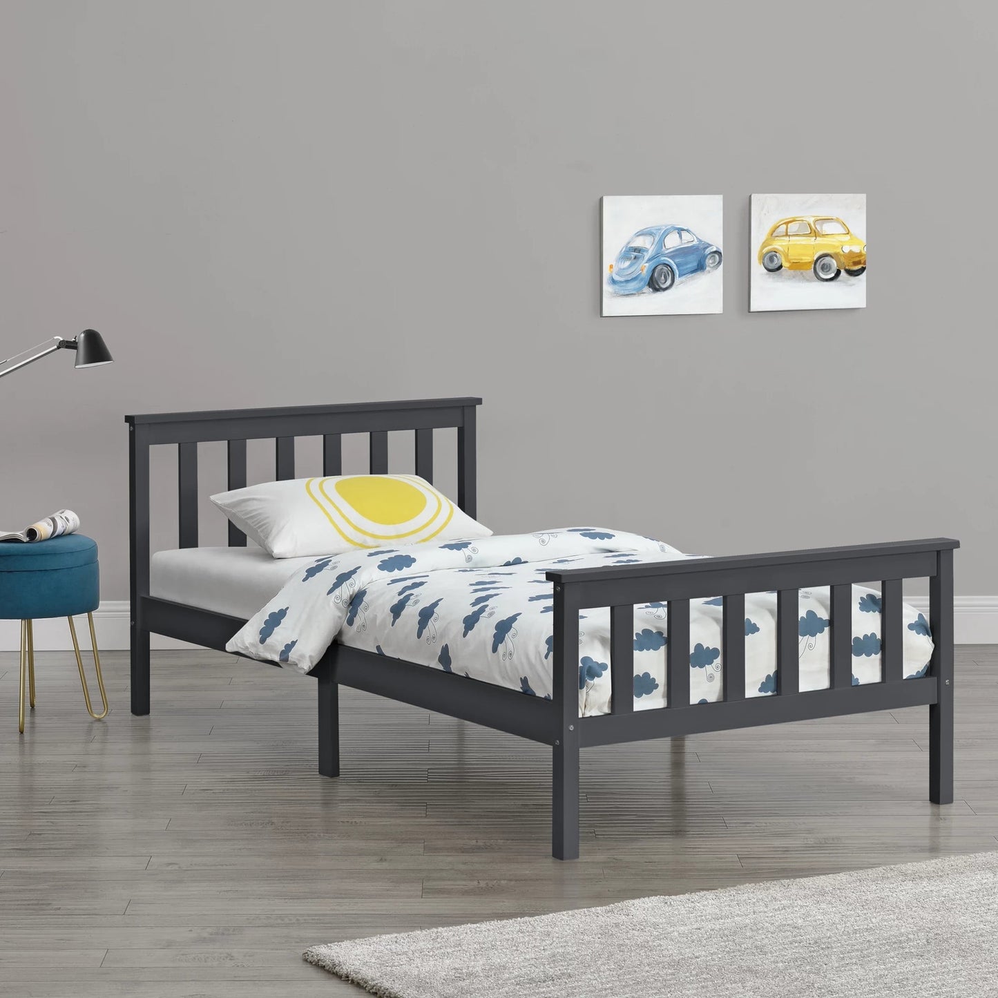 In And OutdoorMatch Houten Bed Virginia - Met Bedbodem - 90x200 cm - Wit - Snelle Montage Eén persoon slapen