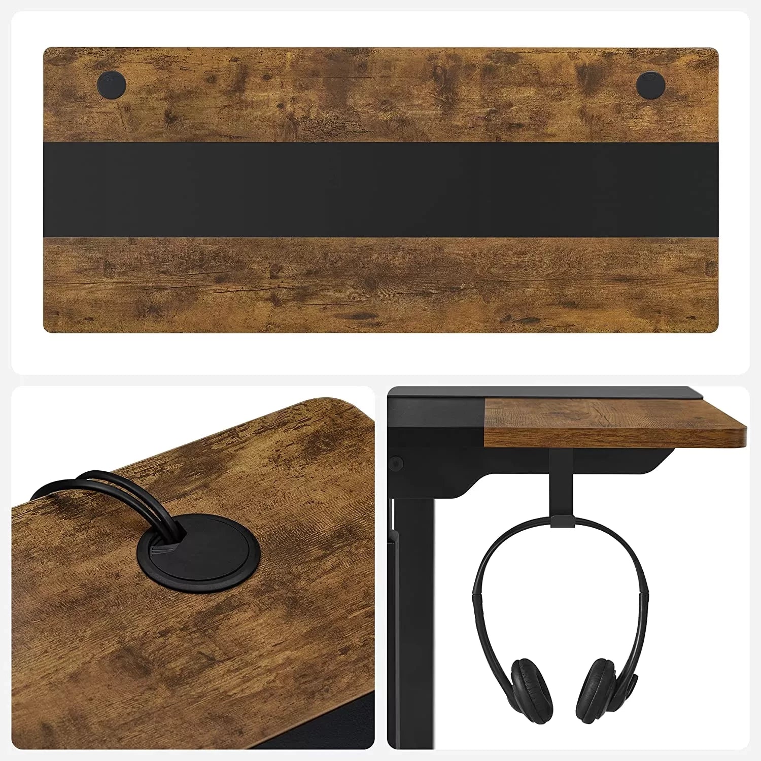 In And OutdoorMatch In Hoogte Verstelbaar Bureau Hailey - Elektrisch - Traploos Verstelbaar - Deelbaar Werkblad - 4 Opberghoogtes - Stoffen Tas - 120x60x(72-120)cm - Gemaakt van Staal - Vintage Bruin/Zwart Desk