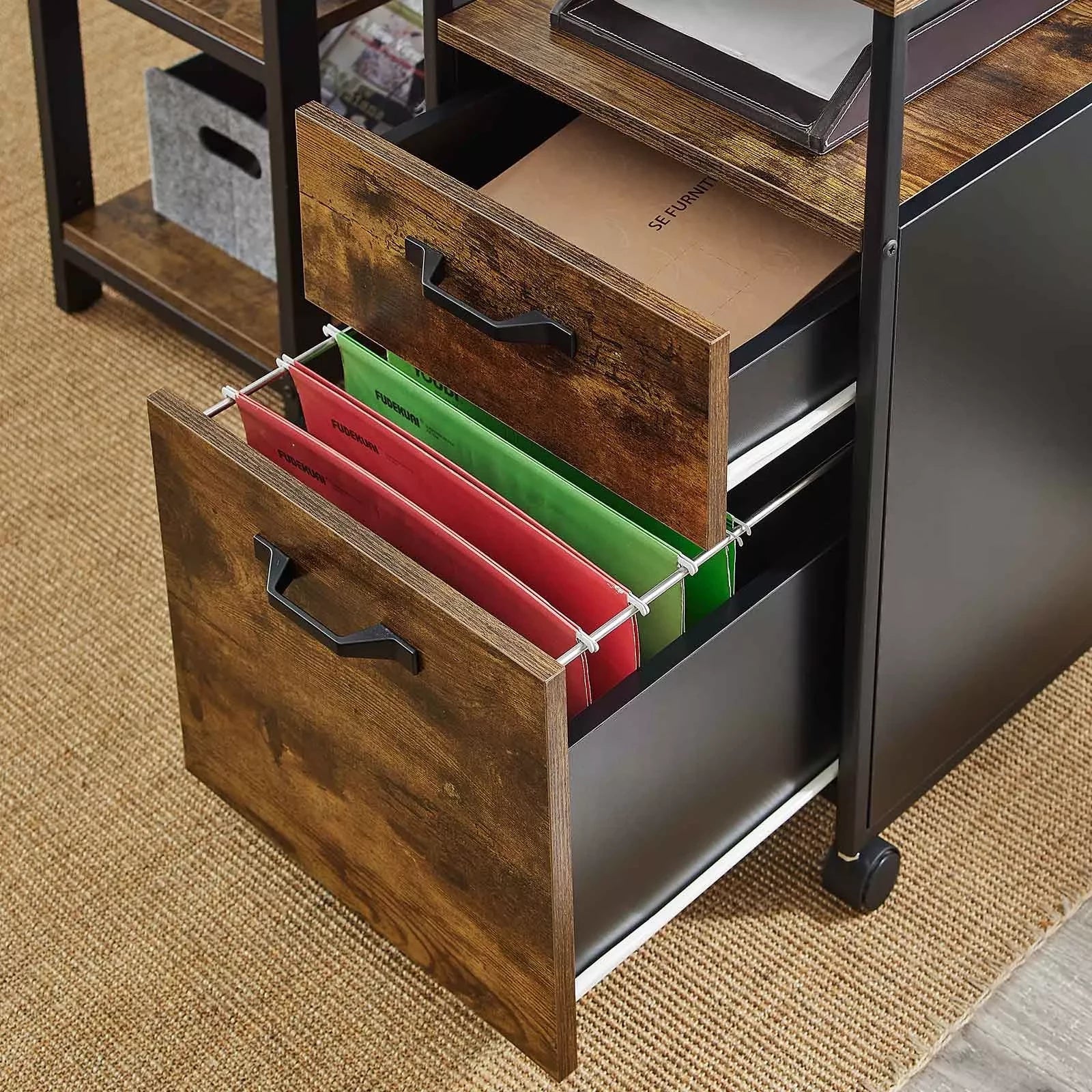 In And OutdoorMatch Industriële ladekast Joyo - Kantoor - Bureau - Slaapkamer - Ladekast op wielen - Hout - 41x45x66cm File cabinet