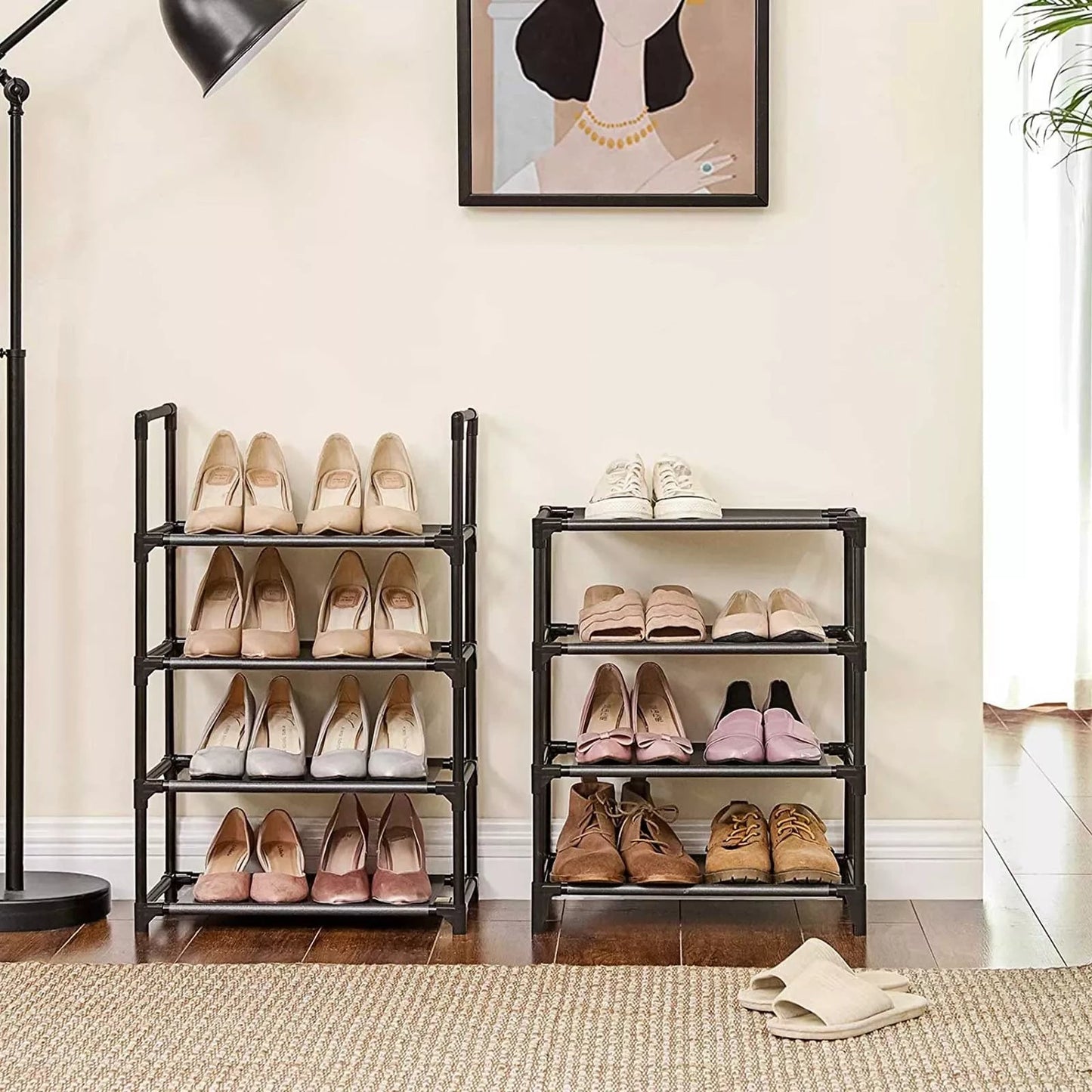 In And OutdoorMatch Schoenenrek Staande Clemens - Plank - Multifunctioneel - Schoenenopberger - Metalen Frame - 16-20 Paar Schoenen - 46x2Kennax145 cm - Zwart shoe rack