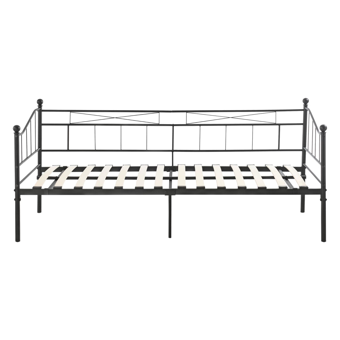 In And OutdoorMatch Slaapbank Ana - Eenpersoonsbed - 90x200 cm - Zwart - Staal - Modern design Eén persoon slapen