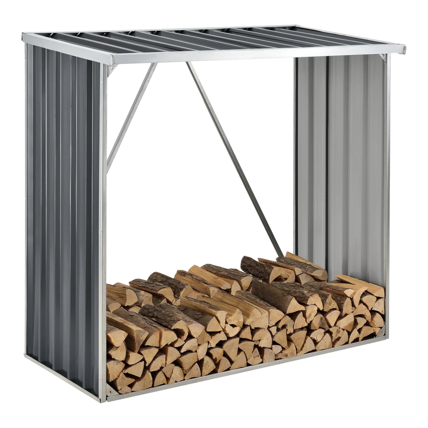 In And OutdoorMatch Stalen Brandhout Rek Gigi - Houtopslag - 156x80x152 cm - Antraciet - Gegalvaniseerd Staal - Houtrek