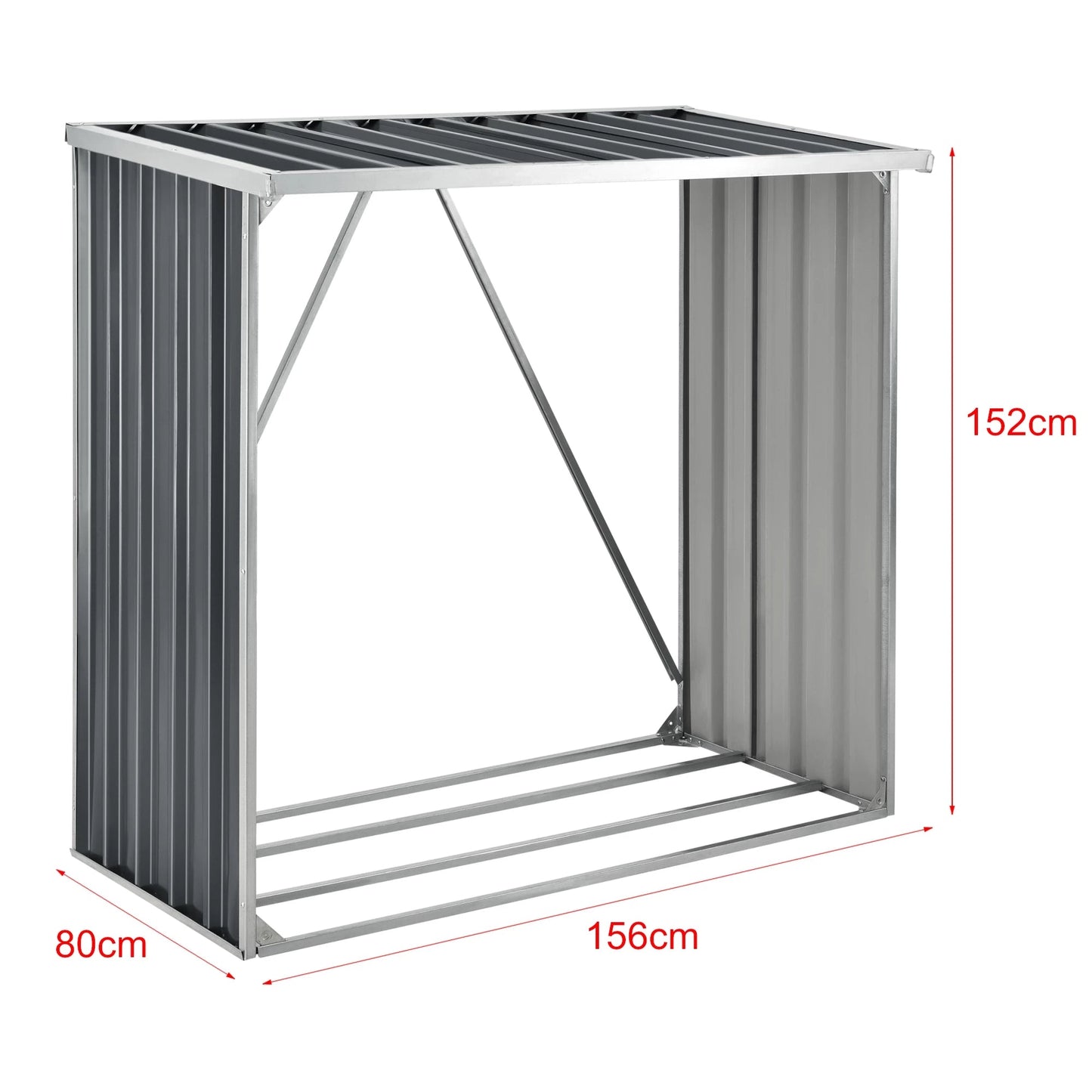 In And OutdoorMatch Stalen Brandhout Rek Gigi - Houtopslag - 156x80x152 cm - Antraciet - Gegalvaniseerd Staal - Houtrek