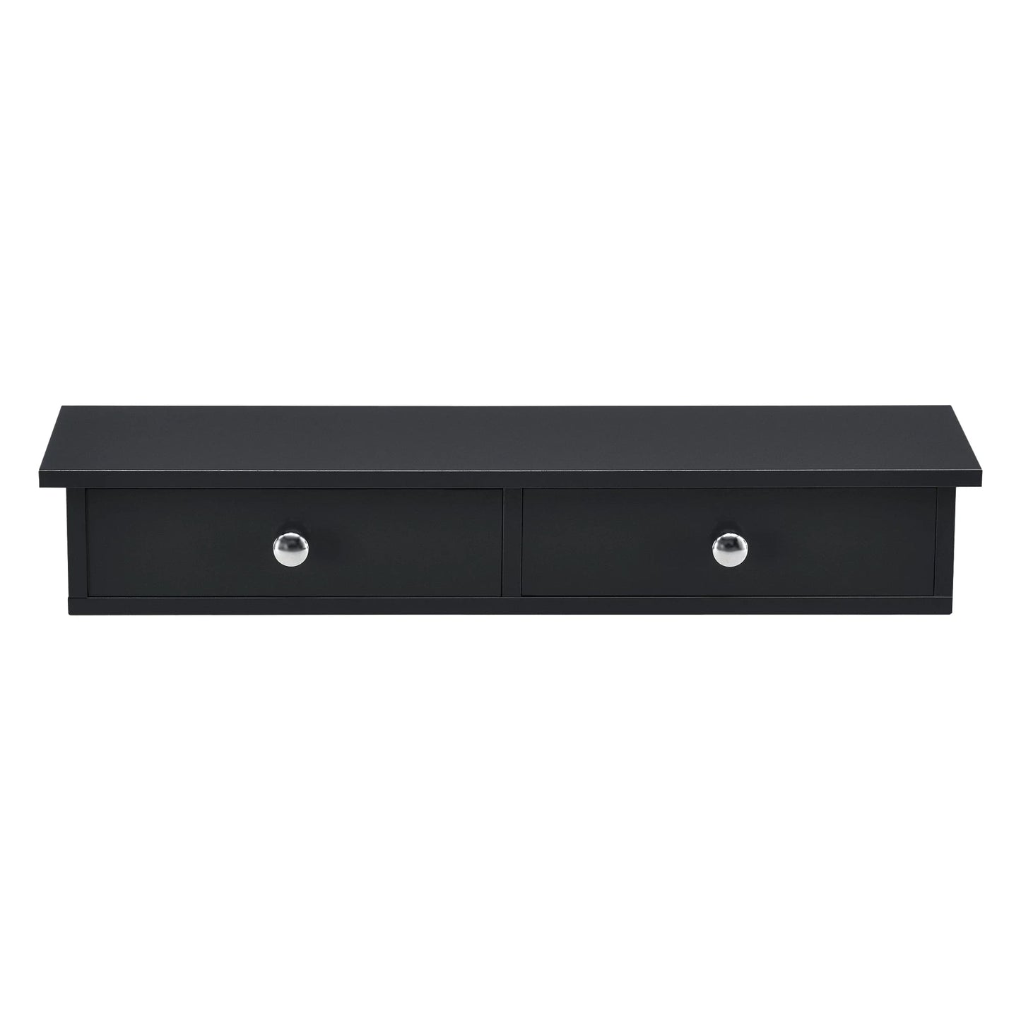 In And OutdoorMatch Wandplank Elmore - Met 2 Lades - Zwevend - MDF - 60x15x10 cm - Zwart - Vintage Design Wandplank