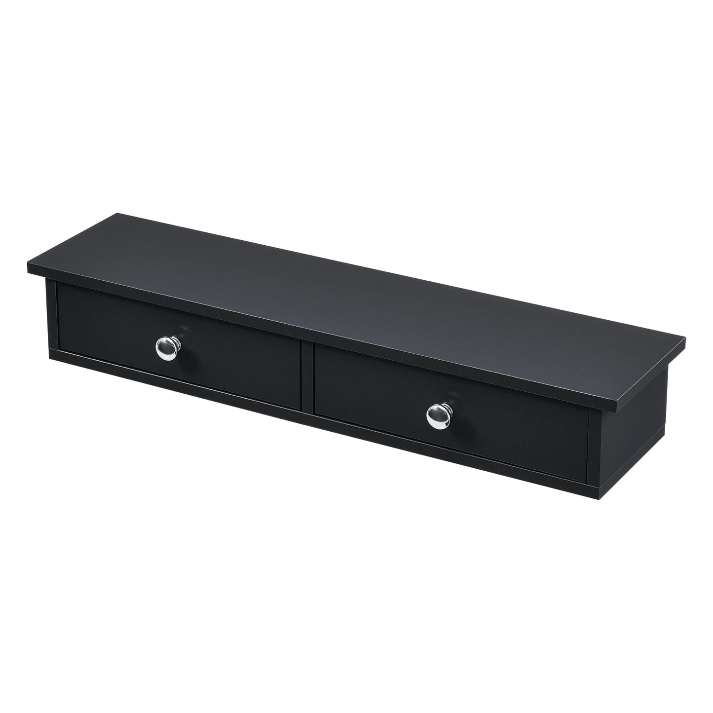 In And OutdoorMatch Wandplank Elmore - Met 2 Lades - Zwevend - MDF - 60x15x10 cm - Zwart - Vintage Design Wandplank