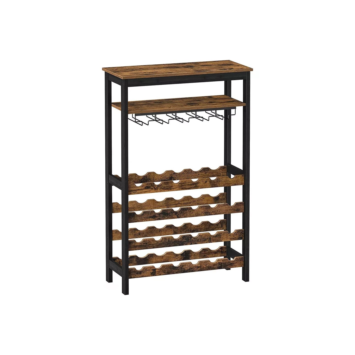 In And OutdoorMatch Wijnrek Clarissa - 24 Flessen Wijnrek - Wijnkast - Vrijstaand - Flessenrek met Glashouders - voor Keuken - Bar - Eetkamer - Vintage Bruin/Zwart storage rack