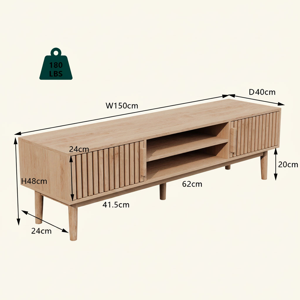 Houten Woonkamer TV-stand - 150x140x48cm, met Opbergruimte