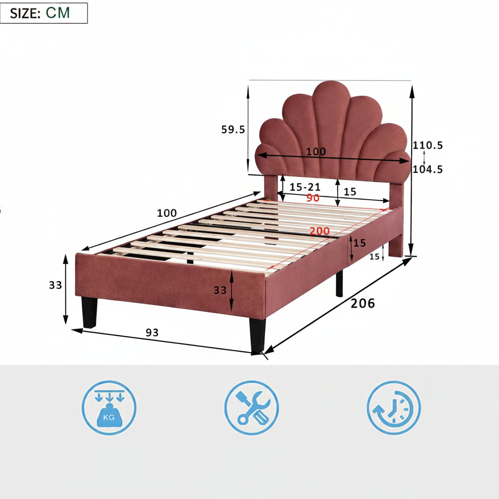 Bedframe - met Bloemmotief - lattenbodem - Gastbed