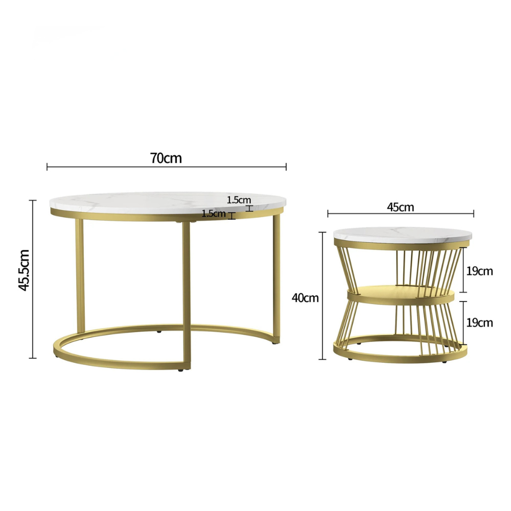 Salontafel - Wit Tafelblad - Gouden Metalen Frame - Marmerpatroon