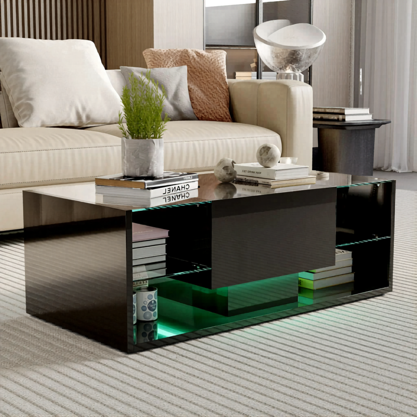 Salontafel - Met LED Verlichting - Zwart