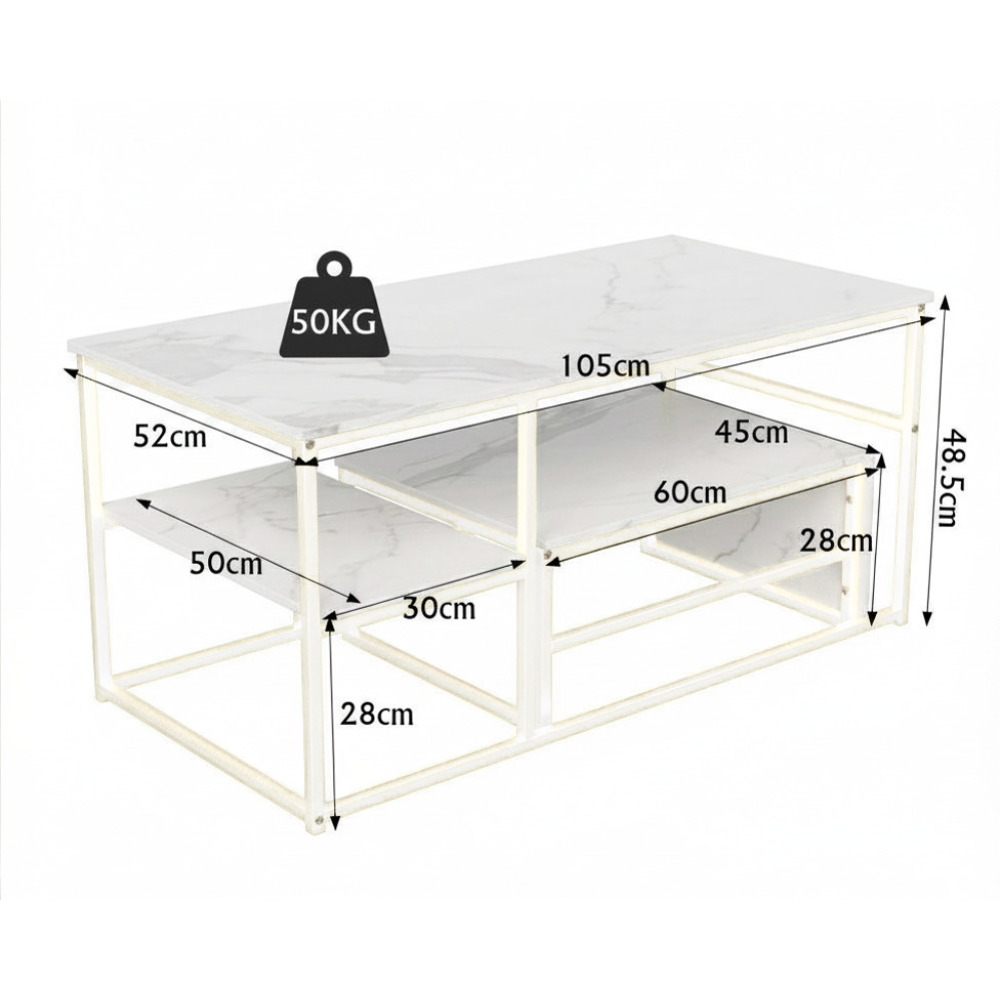 Salontafel - 2-delig - wit tafelblad - Goud - Metalen Frame