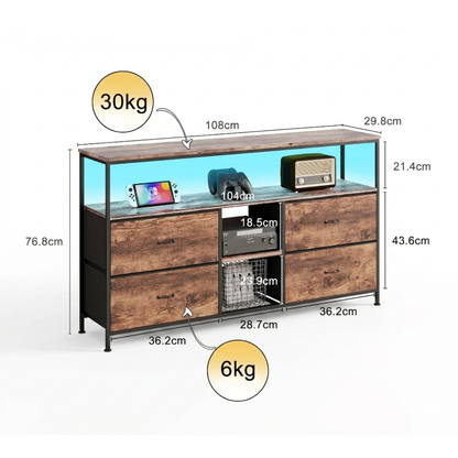 TV Kast - 4 Laden & LED Licht - Bruin