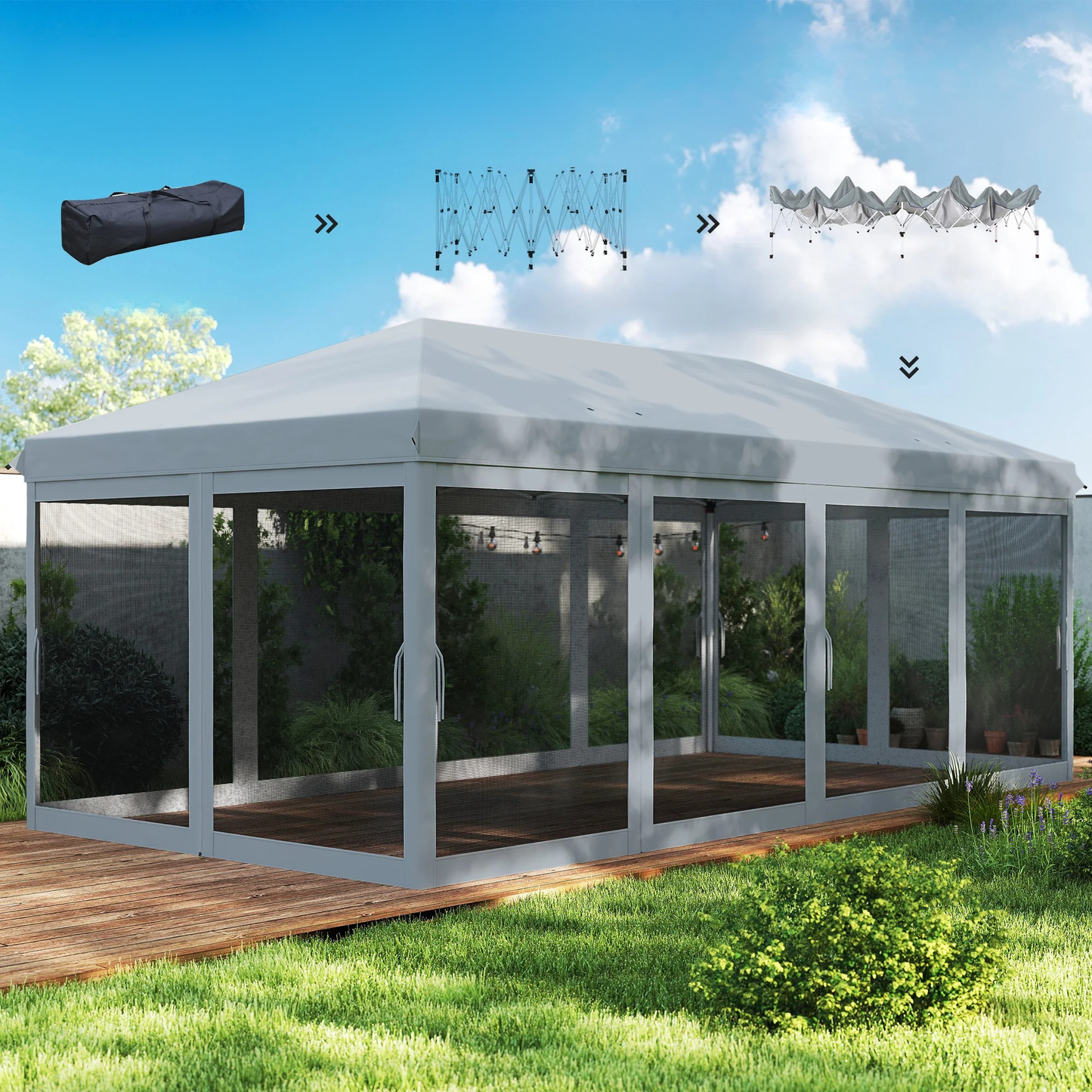 Pop-up tuinoverkapping - 6x3 m - Muggennetten - Zwart