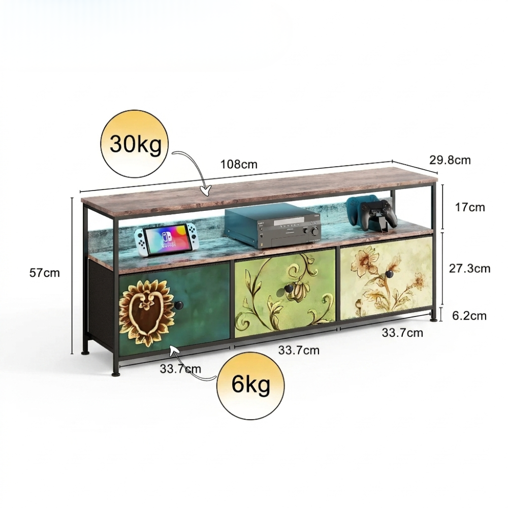 TV-stand - 3-Schuifladen TV-stand met LED-verlichting - Zwart
