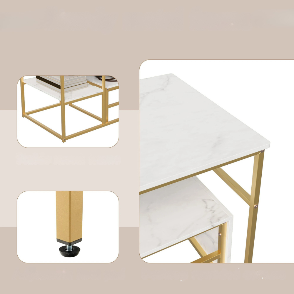 Salontafel - 2-delig - wit tafelblad - Goud - Metalen Frame