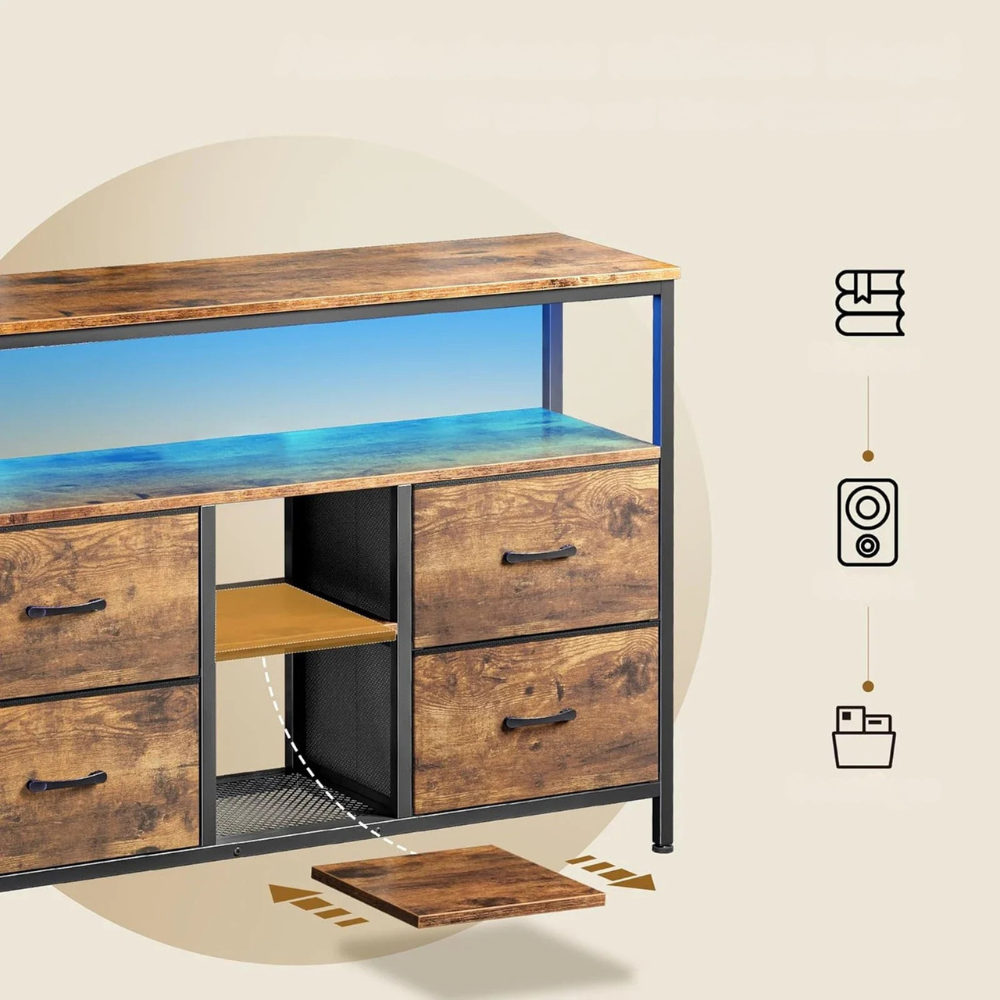 Iron Frame - 4-Deur TV-Eenheid met LED-verlichting - Zwart