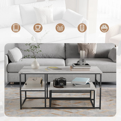 Salontafel - 2-delig - wit tafelblad - Goud - Metalen Frame