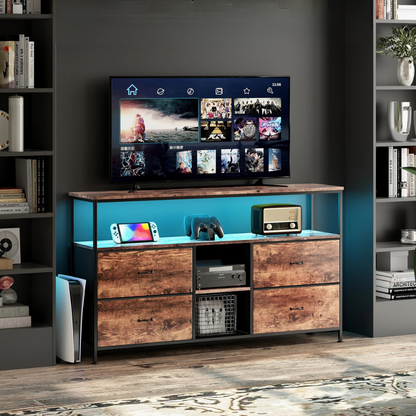 Iron Frame - 4-Deur TV-Eenheid met LED-verlichting - Zwart
