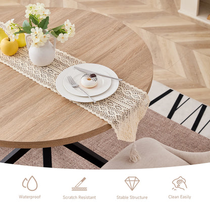 EGOONM Nordic Round Table Solid Wood Table with Wooden Lid and Steel Frame Coffee Tables Living Room Office Home Furniture 100CM