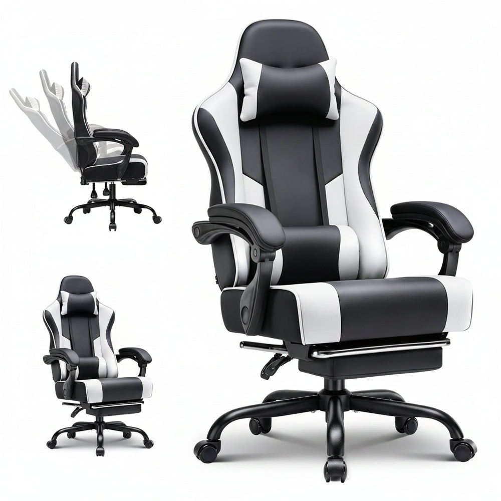 GTPLAYER Gaming chair Chair Gamer armchair-Ergonomic Gamer chair Height Adjustable Padded Gaming chair with Footrest Headrest and Lordo Support