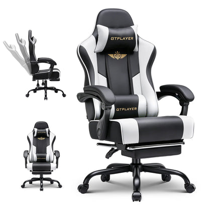 GTPLAYER Gaming chair Chair Gamer armchair-Ergonomic Gamer chair Height Adjustable Padded Gaming chair with Footrest Headrest and Lordo Support