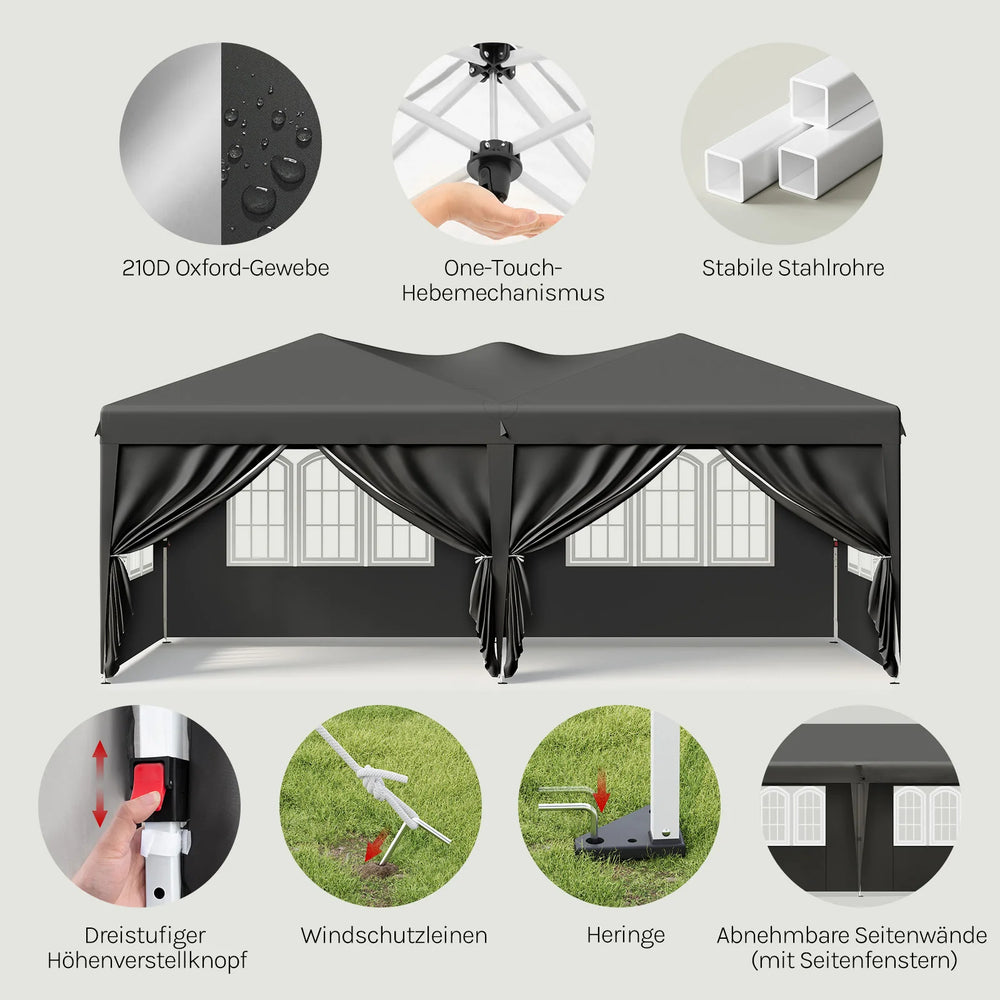 WOLTU Outdoor Garden Gazebo 3x6m Folding Pop-up Tent with 6 Removable Side Panels UV Resistant Waterproof Carry Bag for Parties