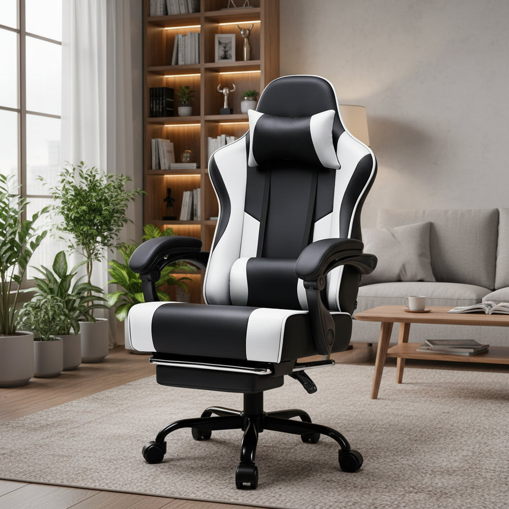 GTPLAYER Gaming chair Chair Gamer armchair-Ergonomic Gamer chair Height Adjustable Padded Gaming chair with Footrest Headrest and Lordo Support