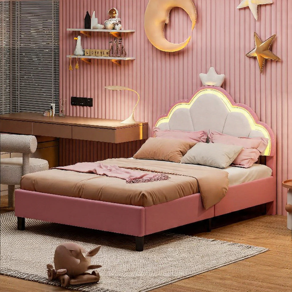 Gestoffeerd Bedframe met LED-verlichting - Verstelbaar Hoofdbord, Opbergruimte, Flanelstof - 90 × 200 cm of 140 × 200 cm