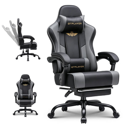 GTPLAYER Gaming chair Chair Gamer armchair-Ergonomic Gamer chair Height Adjustable Padded Gaming chair with Footrest Headrest and Lordo Support