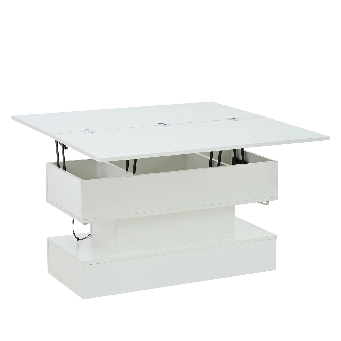 Coffee table with LED, socket & USB-C, Lift & height adjustable living room table with storage space, multifunctional sofa table & side table