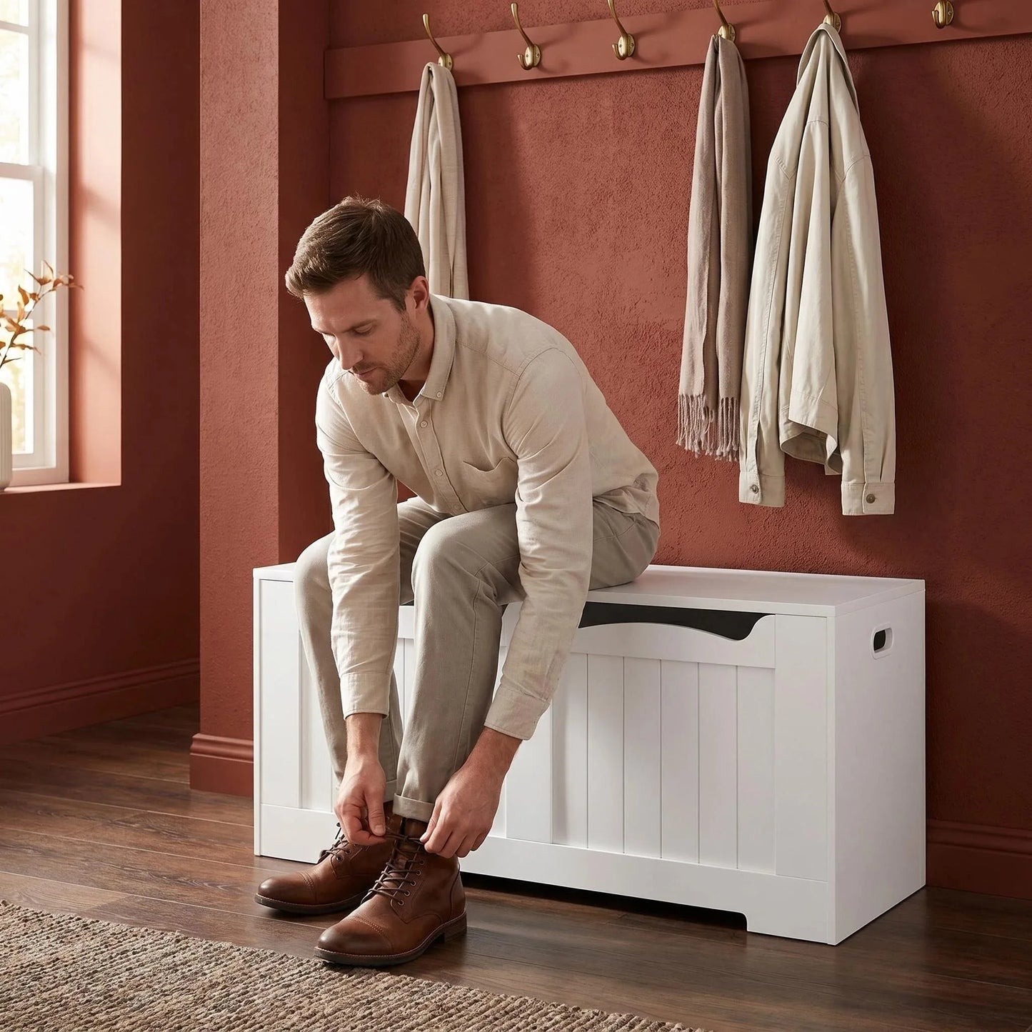 Storage Chest, Storage Trunk with 2 Safety Hinge, 100 cm Lift-Top Storage Bench, Wooden Storage Organizer for Entryway