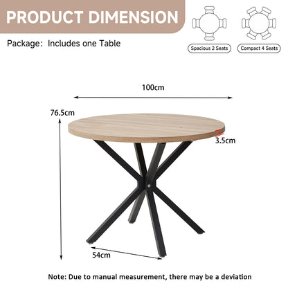 EGOONM Nordic Round Table Solid Wood Table with Wooden Lid and Steel Frame Coffee Tables Living Room Office Home Furniture 100CM