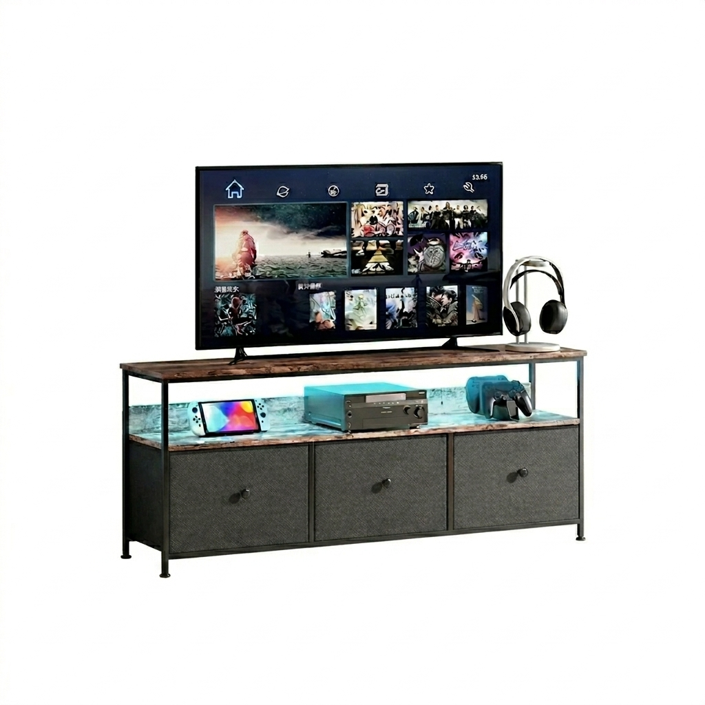 TV-stand - LED-verlichting - Stalen Frame - Met Verstelbare Voetjes
