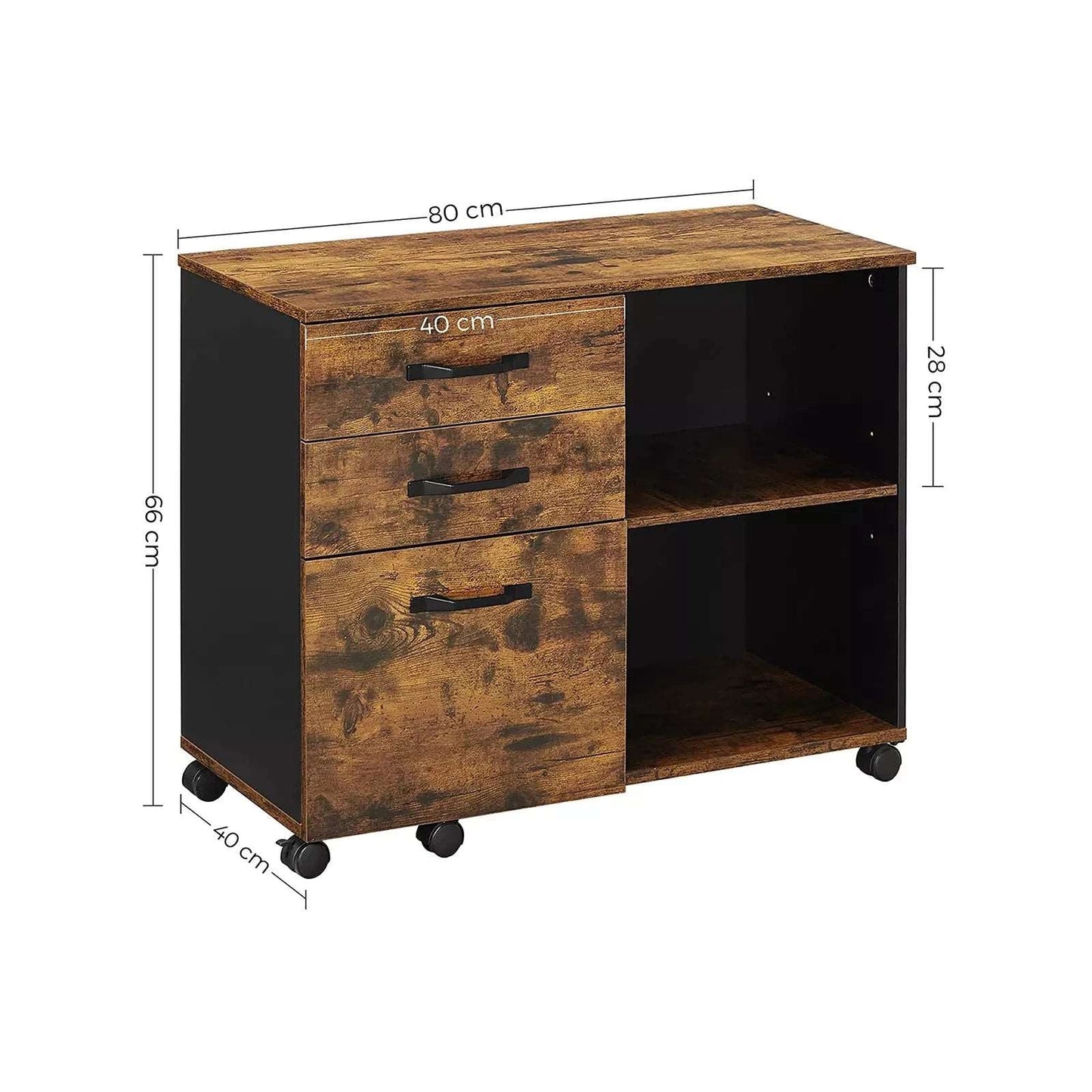 In And OutdoorMatch Archiefkast Ransom - Verrijdbare Container - Verrijdbaar - Met Wielen - 3 Laden - Industriële Stijl - Vintage Bruin/Zwart Kast