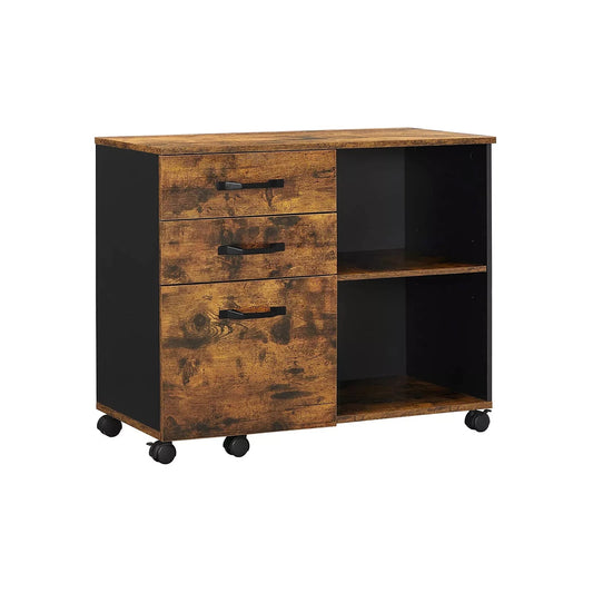 In And OutdoorMatch Archiefkast Ransom - Verrijdbare Container - Verrijdbaar - Met Wielen - 3 Laden - Industriële Stijl - Vintage Bruin/Zwart Kast