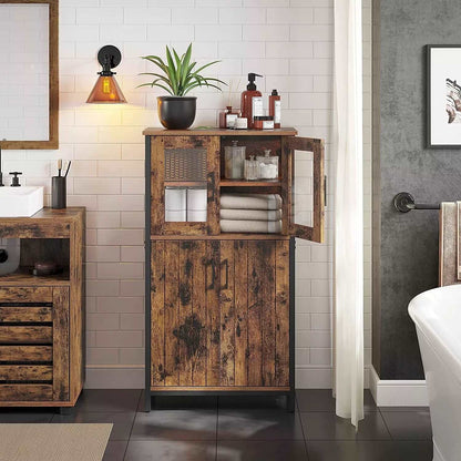 In And OutdoorMatch Badkamerkast Roma - Dressoir - Opbergkast - Verstelbare Plank - Stalen Frame - Woonkamer - Keuken - Industriële Stijl - Vintage Bruin/Zwart Badkamerkast