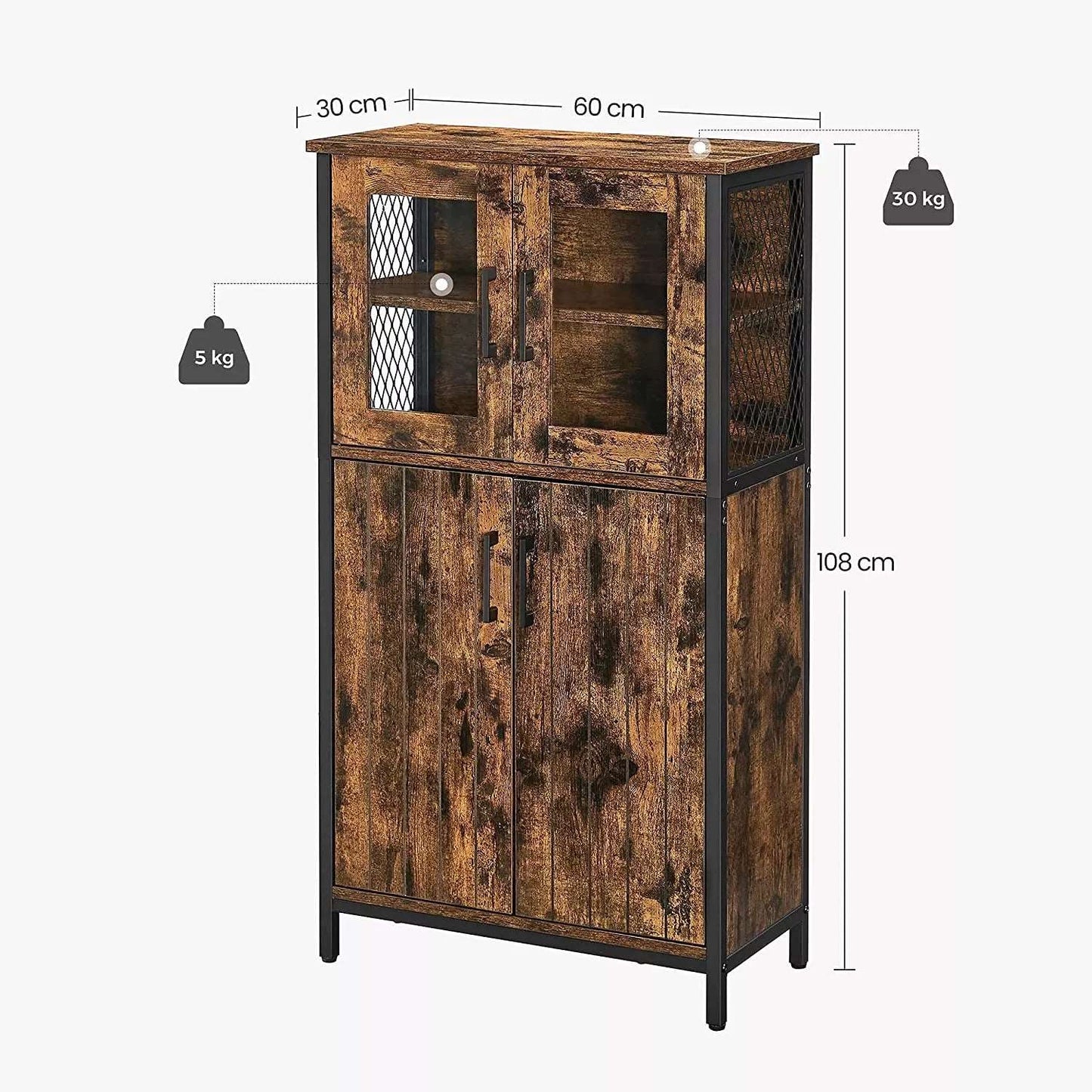 In And OutdoorMatch Badkamerkast Roma - Dressoir - Opbergkast - Verstelbare Plank - Stalen Frame - Woonkamer - Keuken - Industriële Stijl - Vintage Bruin/Zwart Badkamerkast