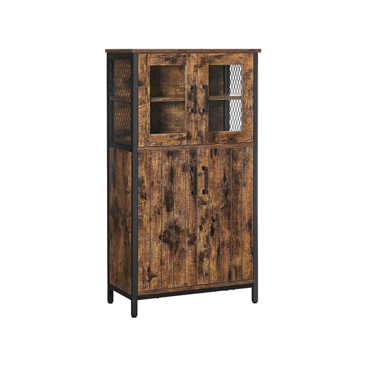 In And OutdoorMatch Badkamerkast Roma - Dressoir - Opbergkast - Verstelbare Plank - Stalen Frame - Woonkamer - Keuken - Industriële Stijl - Vintage Bruin/Zwart Badkamerkast